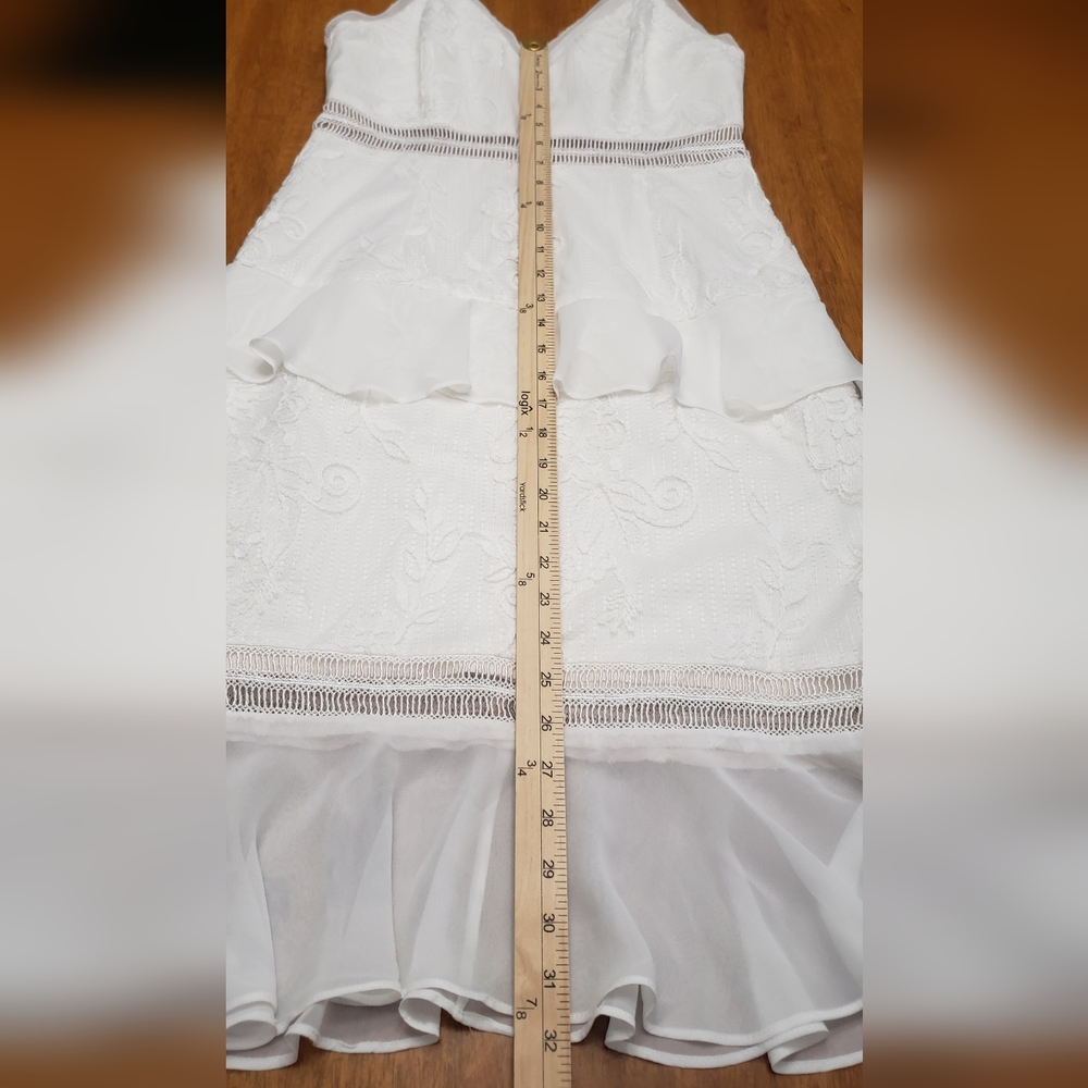 Adrian Mattox White Dress Sz6 Adjustable Thin Straps Ruffle Lace Wedding Cruise - Picture 3 of 12